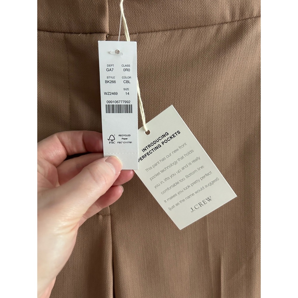NWT J.Crew Trousers Camel Tan 14 Nova Fides Italian Wool Blend Pockets - Picture 3 of 10